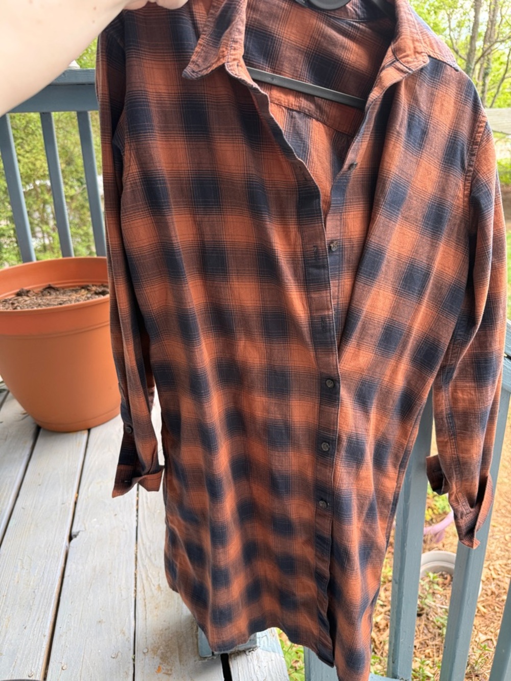 All Saints Orange and Navy Plaid Long Sleeve Shirt Dress